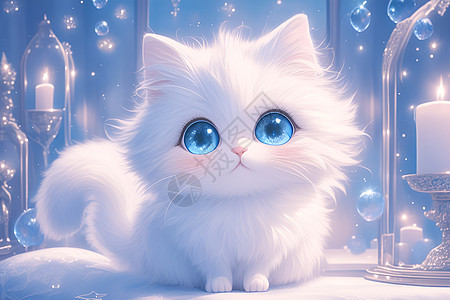 萌萌的白色猫咪图片
