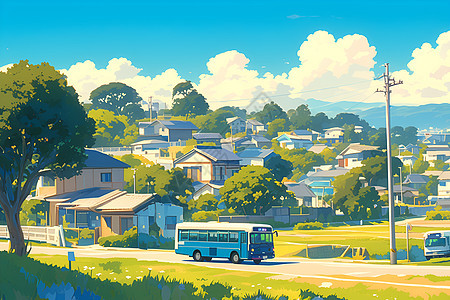 巴士穿越小镇图片