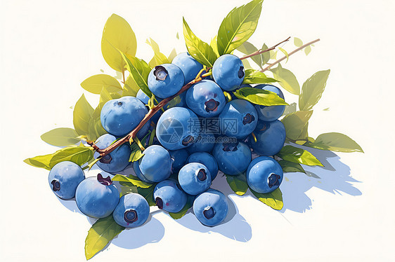清新白色背景上的手绘蓝莓图片