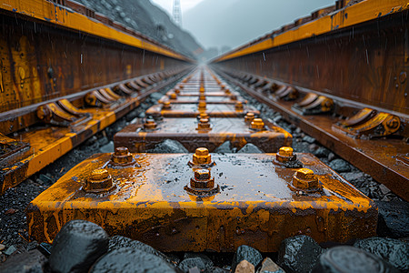 雨中的重型钢轨图片