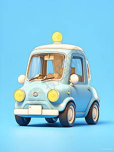 蓝色背景中带黄色灯的小汽车图片