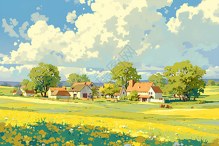 乡村风景插画图片
