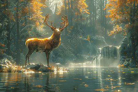仙境中美丽的鹿图片