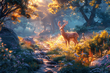 深林幻境的鹿图片