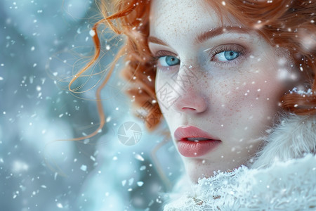 冬日户外的红发蓝眼女子图片