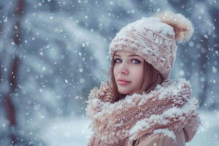 冬日雪景中的女人图片