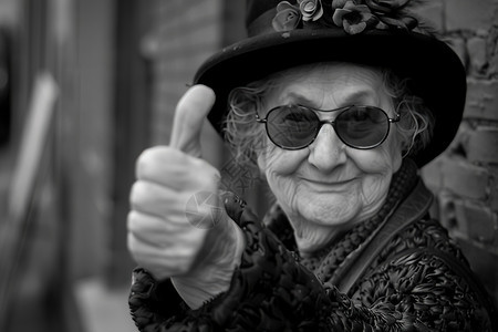 时尚的老妇人举起大拇指图片