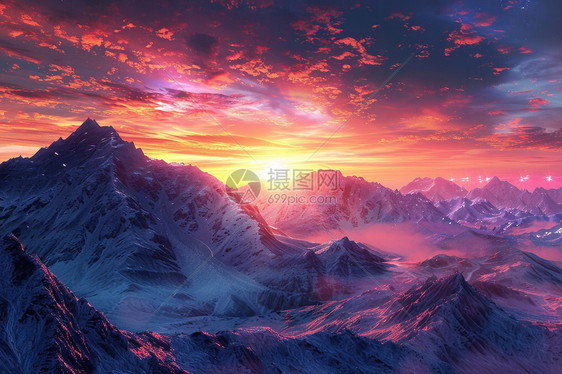 夕阳下的山脉图片