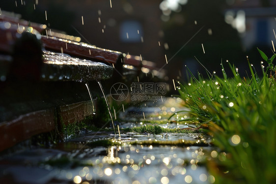 雨水浸湿的路面图片