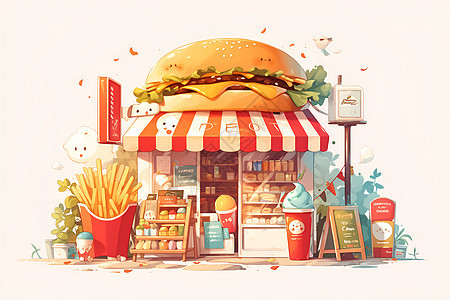 甜美可爱的汉堡商店背景图片