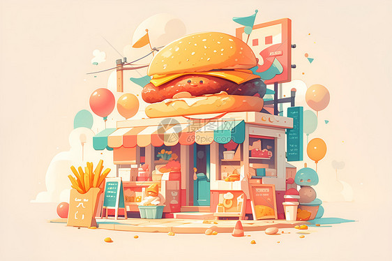 卡通风格的汉堡屋图片