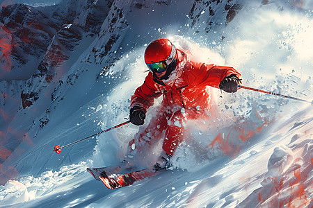 滑雪高手征服雪山图片