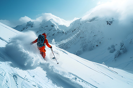 滑雪者熟练自信地在雪山上滑行图片
