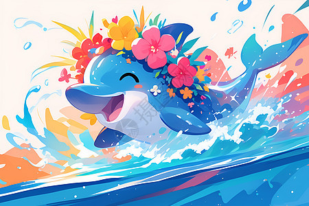 快乐嬉戏的花冠海豚图片