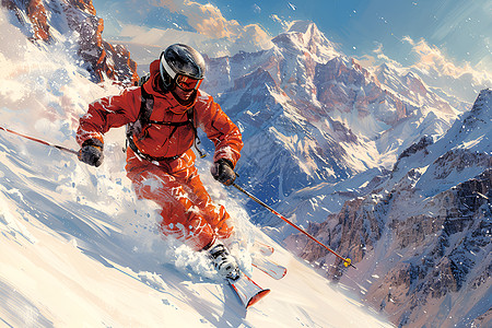 飞驰而下的滑雪者图片