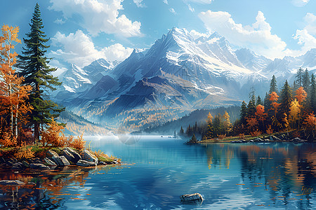 秋日的湖泊景色图片