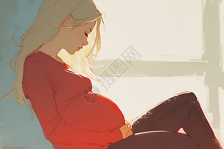 坐着的孕妇插画图片