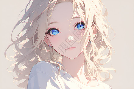 蓝眼睛女孩穿着白色T恤图片