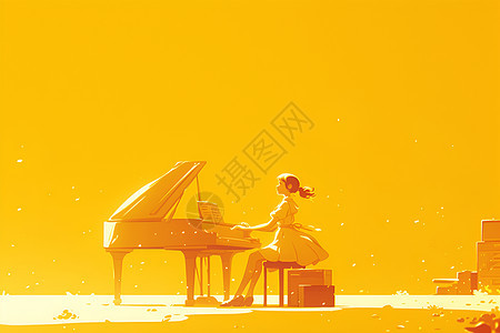 阳光下弹奏钢琴的女孩图片