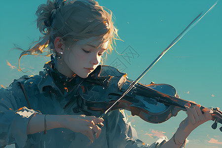 弹奏着小提琴的长发女子图片