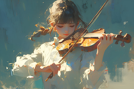 女孩低头拉小提琴图片
