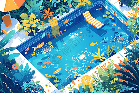 卡通的游泳池背景图片
