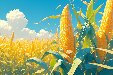 丰收的玉米插画图片