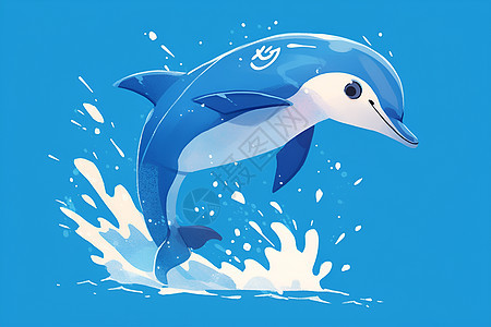 海豚跃出水面的插画图片