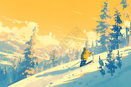 冬季的滑雪者插画图片