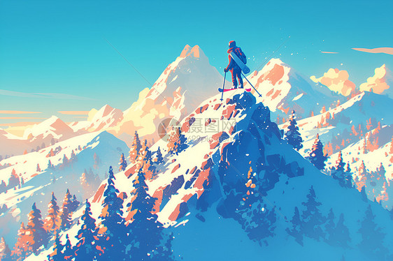 山顶的滑雪者图片