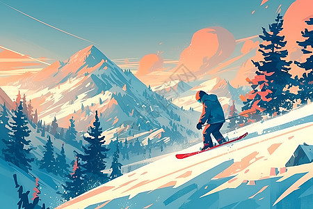 滑雪者在雪山上滑行图片