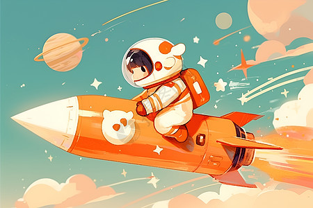 驾驶火箭的卡通人物背景图片