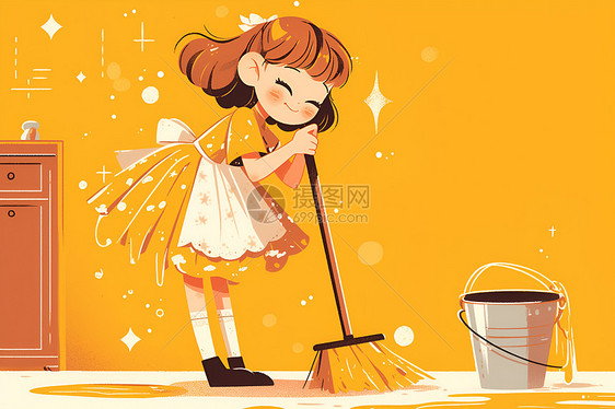开心做家务的女孩图片