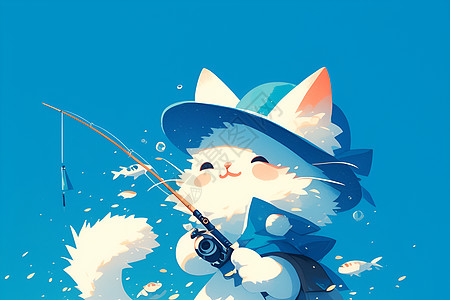 钓鱼的猫咪图片