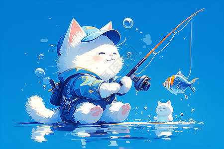 钓鱼的小猫图片