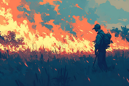 荒野火焰中的消防员图片