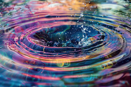 彩虹漩涡上的水花图片