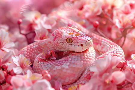 粉色蛇在花海中图片