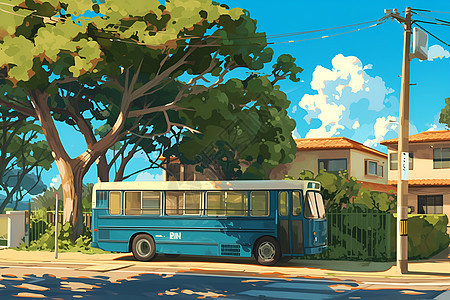 居民区街道上的公交车图片