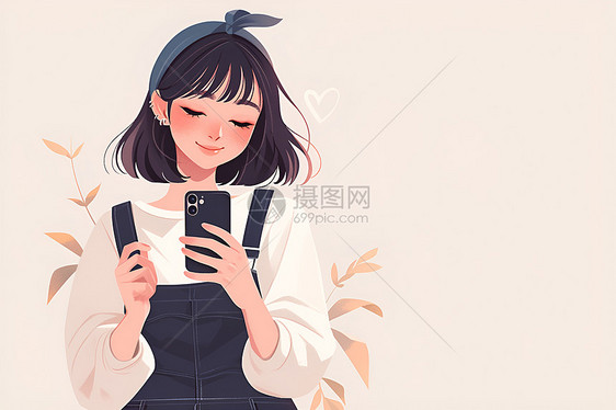 拿手机自拍的可爱少女图片