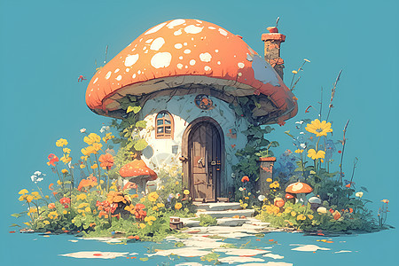 童话世界中的蘑菇屋背景图片