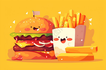 美味汉堡薯条的卡通形象图片