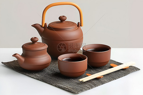 精美的陶土茶具图片
