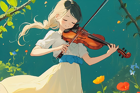 花园中的小提琴仙子图片