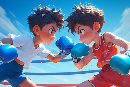 两个男孩在拳击场上比赛图片