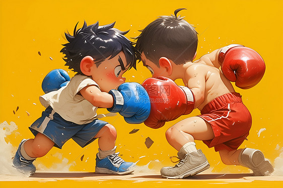 两个小男孩在激烈的拳击比赛图片