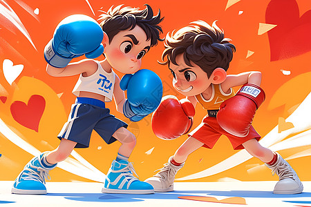 两个小男孩在打拳击图片