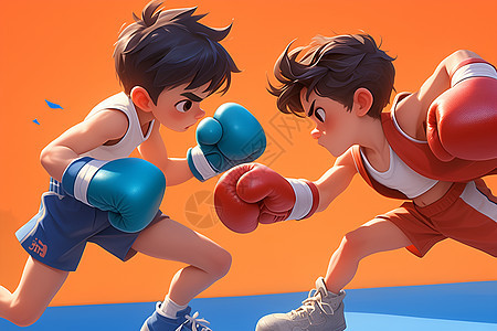 卡通男孩在拳击比赛图片