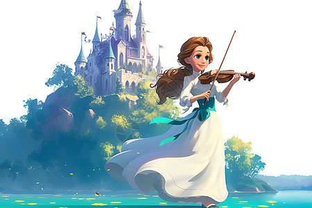 城堡下的小提琴少女图片