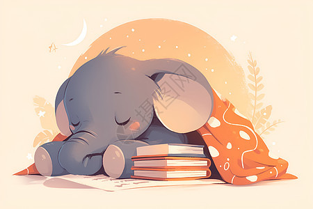 小象与书堆安睡图片
